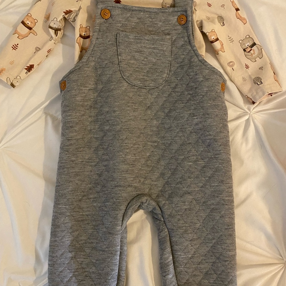 Gray Quilted Kids Overalls